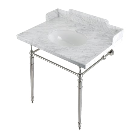Kingston Brass 30 Carrara Marble Console Sink with Brass Legs, Marble WhitePolished Nickel LMS3022M86